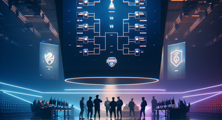 BLAST Rotterdam playoff bracket on arena screen, teams ready for decisive matches.